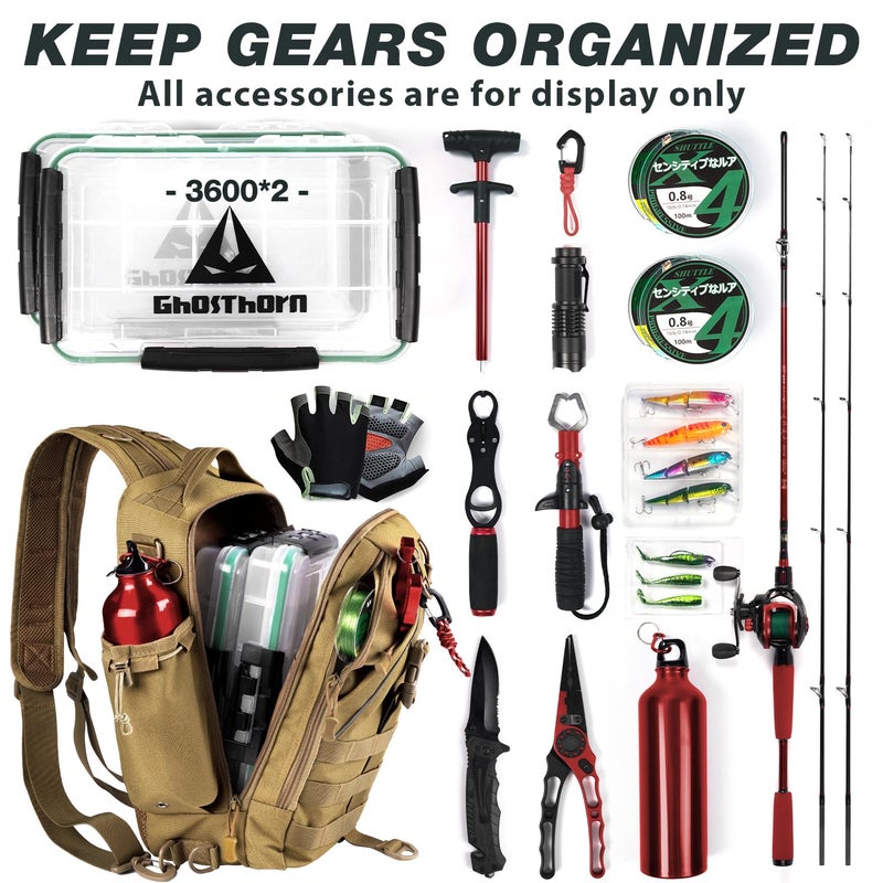 Ghosthorn Fishing Backpack Tackle Sling Bag-Backpack with Rod Holder- Lightweight Tackle Box Fly Fishing Gifts for Men Women (C.Khaki) - Image 4
